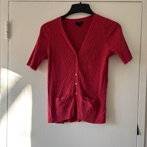 Talbots Pima Cotton Cable Knit Pink Short Sleeve Sweater Cardigan - Size Large
